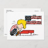 Carte Postale Peanuts | Schroeder patriotique & son piano (Devant / Derrière)