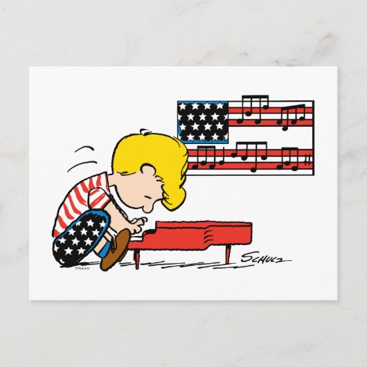 Carte Postale Peanuts | Schroeder patriotique & son piano (Devant)