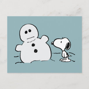 Carte Postale Peanuts Snoopy Construit Un Bonhomme de Neige