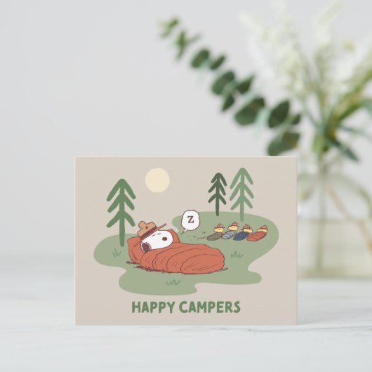 Carte Postale Peanuts | Snoopy & Woodstock campeurs endormis (Debout devant)