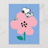 Carte Postale Peanuts | Snoopy & Woodstock font sur une fleur ro (Devant)