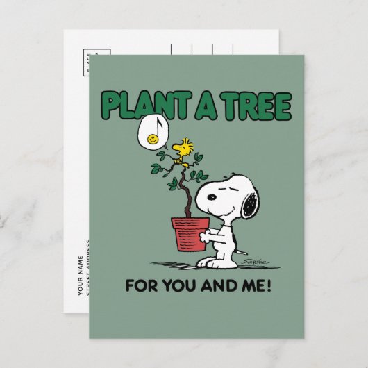 Carte Postale Peanuts | Snoopy & Woodstock Plantent un arbre (Devant / Derrière)