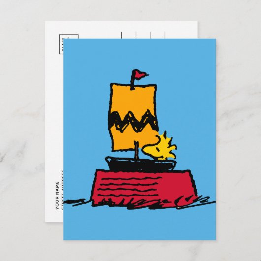 Carte Postale Peanuts | Voilier à voile Woodstock Snoopy (Devant / Derrière)
