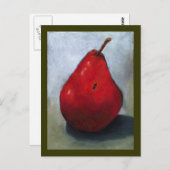 CARTE POSTALE PEAR ROUGE : HUILE PASTEL ART : FRUIT (Devant / Derrière)