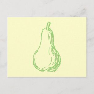 Carte Postale Pear Sketch. Illustration de ligne en vert.