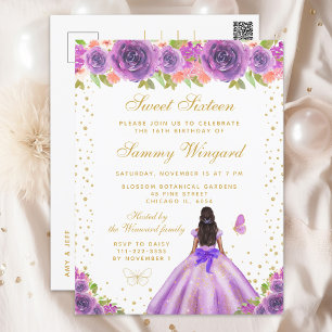 Carte Postale Peau foncée violette Florale Princesse Sweet sixte