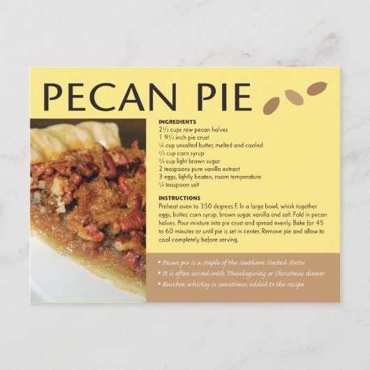 Carte Postale Pecan Pie Recette Cuisine Régionale (Devant)
