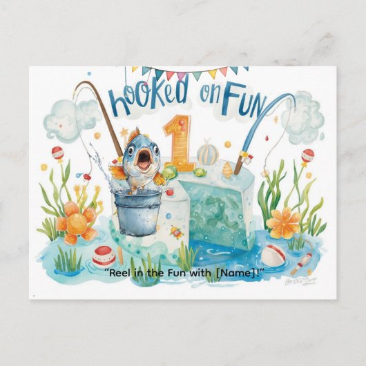 Carte Postale Pêche 1er Anniversaire pour les Petits Pêcheurs à (Devant)