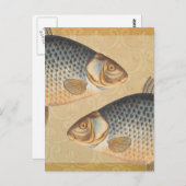 Carte Postale Pêche à la carpe peinture à l'eau douce (Devant / Derrière)