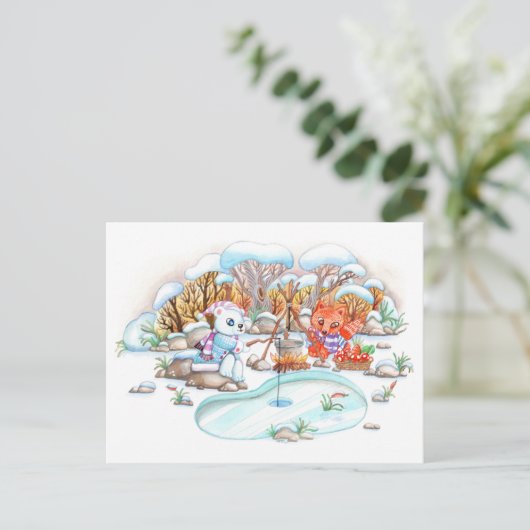 Carte Postale Pêche à la glace (Debout devant)