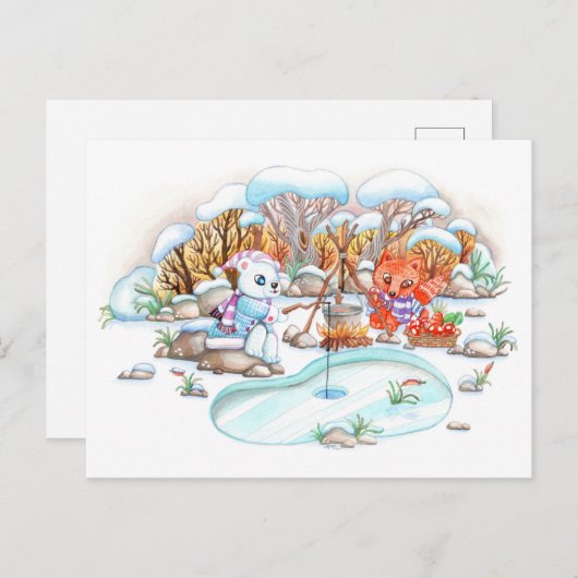 Carte Postale Pêche à la glace (Devant / Derrière)