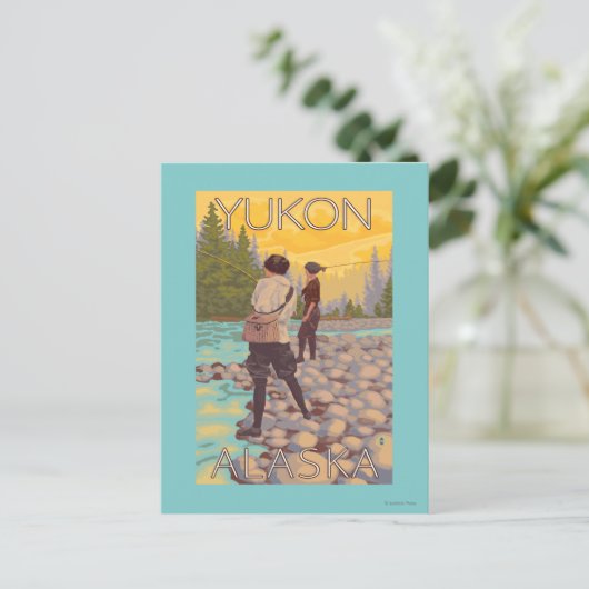 Carte Postale Pêche à la mouche - Yukon, Alaska (Debout devant)