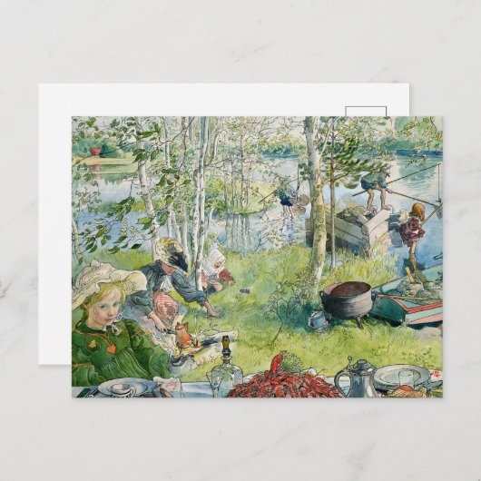 Carte Postale Pêche à l'arc par Carl Larsson (Devant / Derrière)