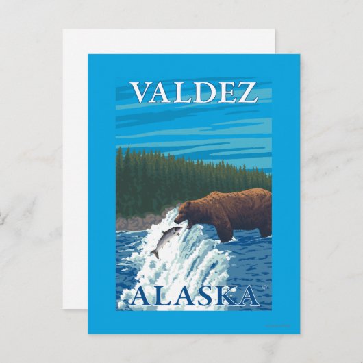Carte Postale Pêche à l'ours dans la rivière - Valdez, Alaska (Devant / Derrière)