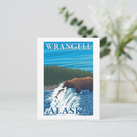 Carte Postale Pêche à l'ours dans la rivière - Wrangell, Alaska (Debout devant)