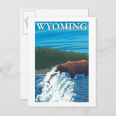Carte Postale Pêche à l'ours dans la rivière - Wyoming (Devant / Derrière)