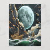 Carte Postale Pêche au Clair de Lune Sous la Falaise (Devant)