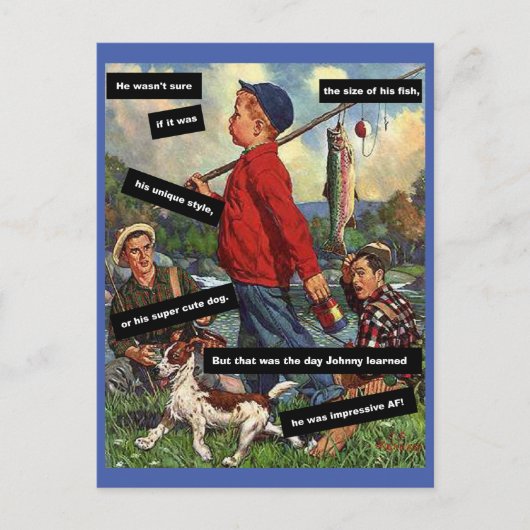 Carte Postale Pêche avec chien - Vintage Funny - impressionnant (Devant)