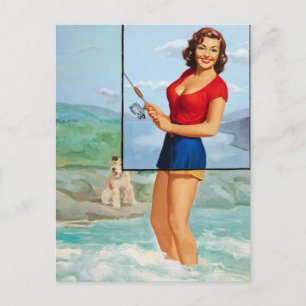 Carte Postale Pêche Avec Pinceau De Chien