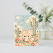 Carte Postale Pêche Désert Fleur Kawaii Renard Fennec (Debout devant)
