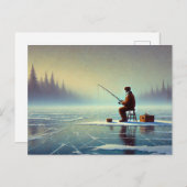 Carte Postale Pêche sur glace sur un lac gelé brumeux (Devant / Derrière)
