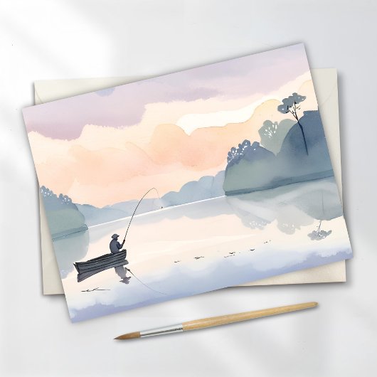 Carte Postale Pêche terminée | Aquarelle du lac Airy paisible