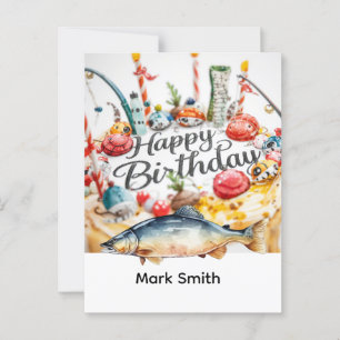 Carte Postale Pêche thème d'anniversaire accrochée au plaisir