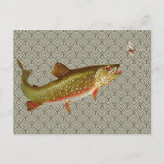 Carte Postale Pêche vintage à la truite arc-en-ciel