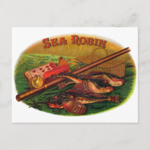 Carte Postale Pêche vintage Gear Cigar Étiquette Art, Sea Robin