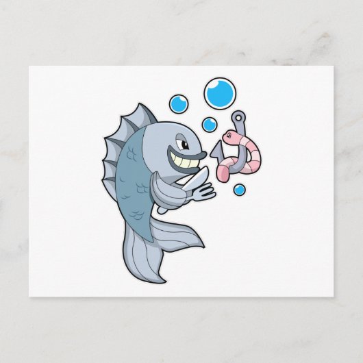 Carte Postale Pêcher au hameçon & Ver (Devant)