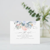 Carte Postale Pêcher Floral Dusty Blue Boho Enregistrer la date (Debout devant)
