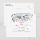 Carte Postale Pêcher Floral Dusty Blue Boho Enregistrer la date (Devant / Derrière)