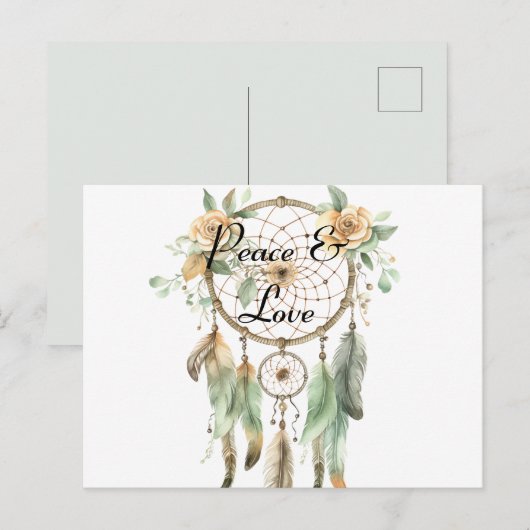 Carte Postale Pêcher Floral Green Dream Catcher (Devant / Derrière)
