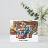 Carte Postale Pêcheur à la boutique de pêche heureux anniversair (Debout devant)