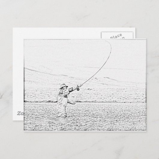 Carte Postale pêcheur à la mouche (Devant / Derrière)