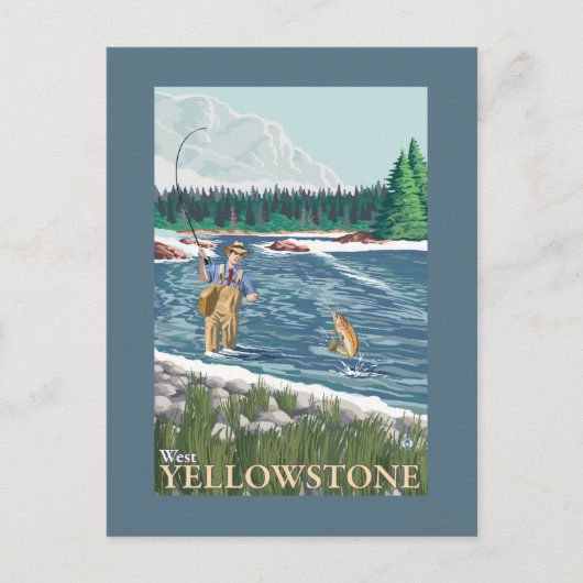 Carte Postale Pêcheur à la mouche - West Yellowstone, Montana (Devant)