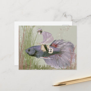 Carte Postale Pêcheur de Poisson Drôle Numéro Douze Violet