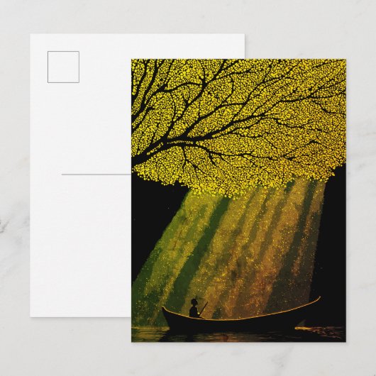 Carte Postale Pêcheur la nuit sous la canopée d'un arbre géant (Devant / Derrière)