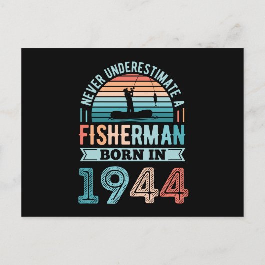 Carte Postale Pêcheur né 1944 Pêche 80e anniversaire Cadeau (Devant)