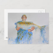 Carte Postale Pêcheur peinture d'aquarelle cadeau de pêche pour  (Devant / Derrière)