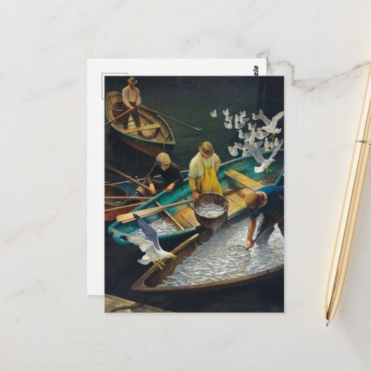Carte Postale Pêcheurs de Dark Harbor par Newell Convers Wyeth (Devant/Arrière en situation)