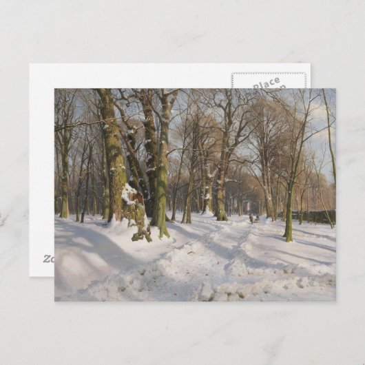 Carte Postale Peder Monsted - Route de forêt neigeuse à la lumiè (Devant / Derrière)