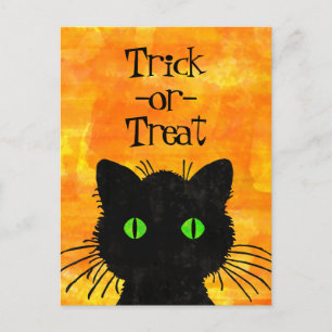Carte Postale Peek-A-Boo Chat noir Orange Trick-or-Treat