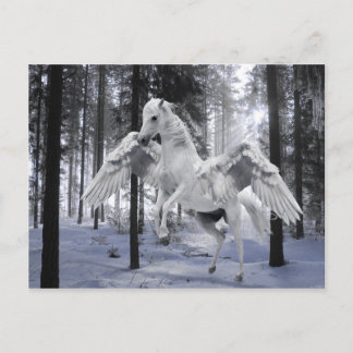 Carte Postale Pegasus aile Flying Horse Forêt Neige