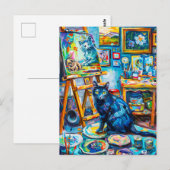 Carte Postale Peindre un chat dans le Studio de Peintre (Devant / Derrière)