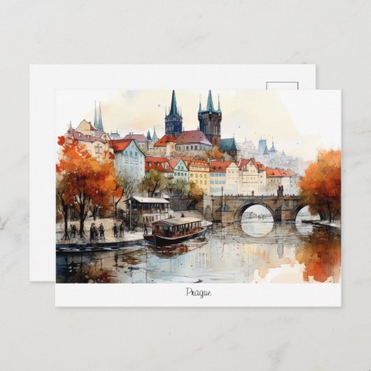 Carte postale peinte République tchèque (Devant / Derrière)