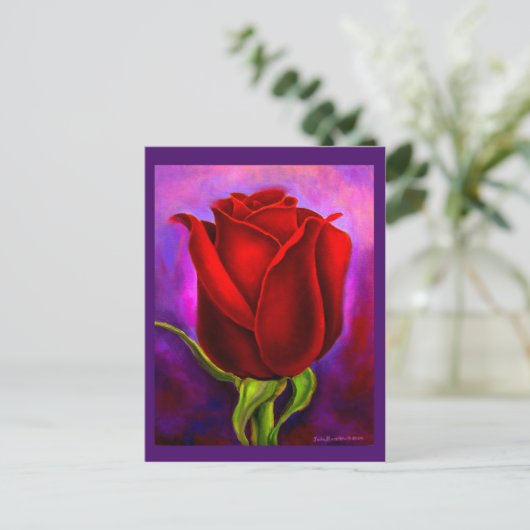 Carte Postale Peinture à fleurs de rose rouge - Multi (Debout devant)