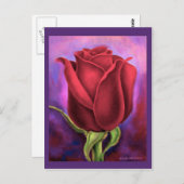 Carte Postale Peinture à fleurs de rose rouge - Multi (Devant / Derrière)