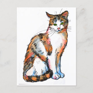 Carte Postale Peinture à l'aquarelle Chat Calico #2 Félin Chaton