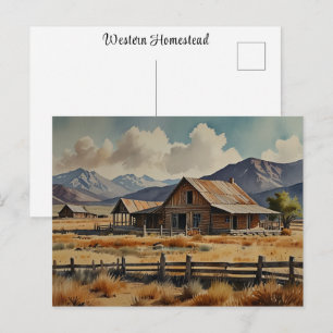 Carte Postale Peinture à l'aquarelle de la ferme ranch de l'Oues